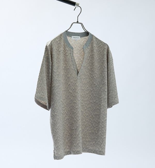 ABAHOUSE「CREPE JERSEY ヘンリーネック スキッパーTシャツ」|Tシャツ・カットソー|