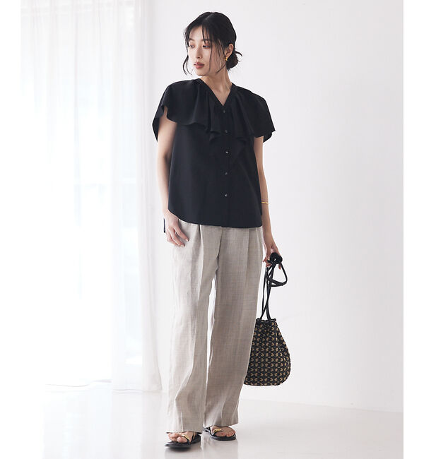 qualite「ラッフルカラーVネックブラウス」|シャツ・ブラウス|