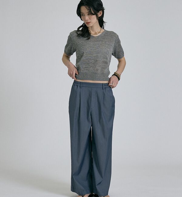 qualite「【きれいめ夏ニットはコレ！】カラーポリリネンVネックニット」|ニット・セーター|
