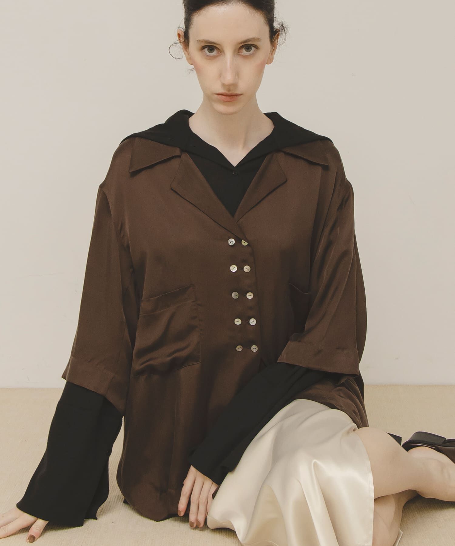 LAATO「open collar shirts」|シャツ・ブラウス|ダークブラウン