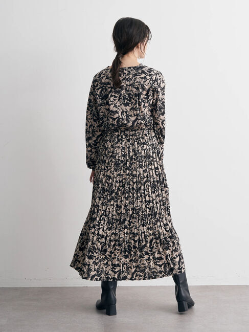 YECCA VECCA「アブストラクトフラワー柄プリーツワンピース」|ワンピース|