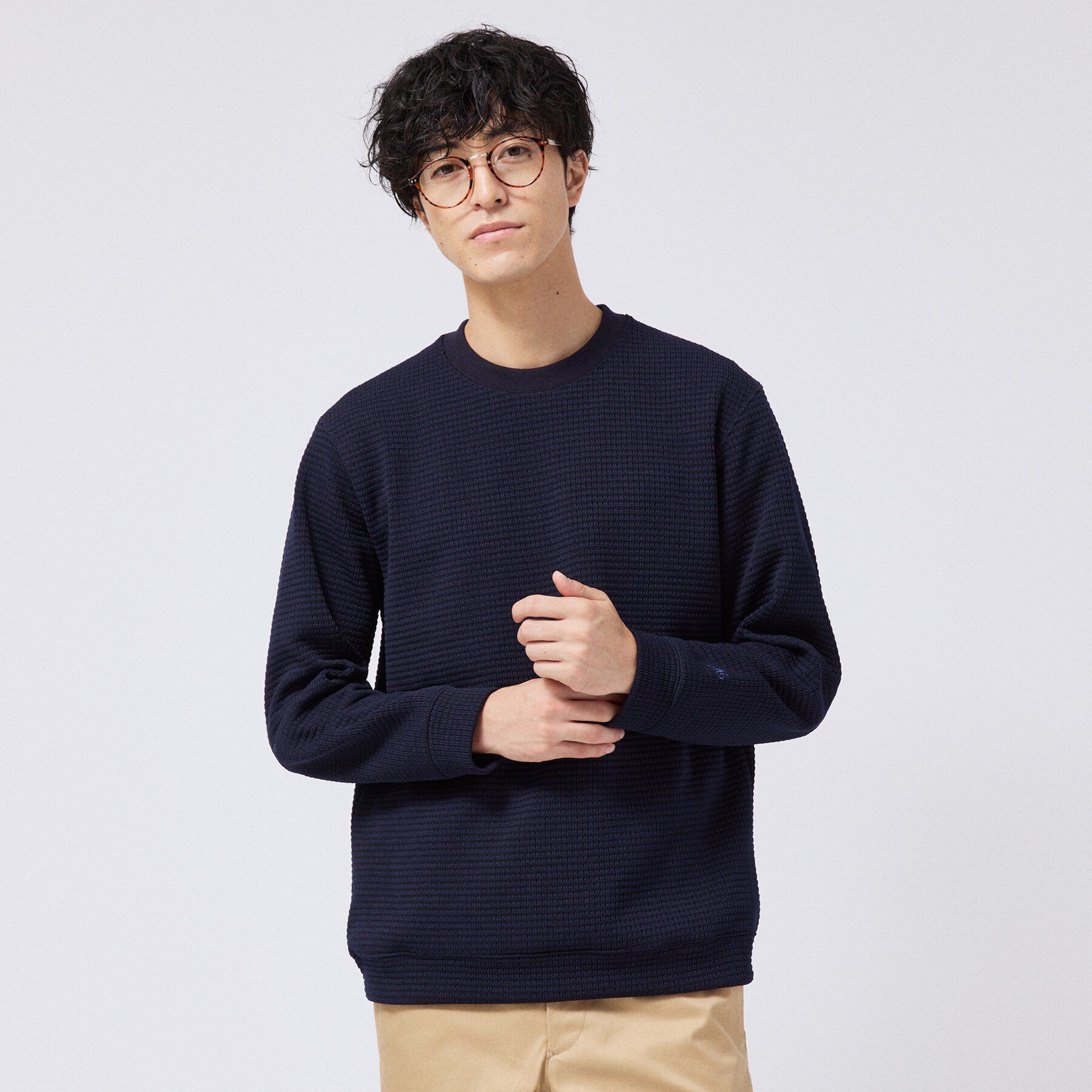 TAKEO KIKUCHI「ニットライクワッフル プルオーバージャージ」|Tシャツ・カットソー|ネイビー(094)