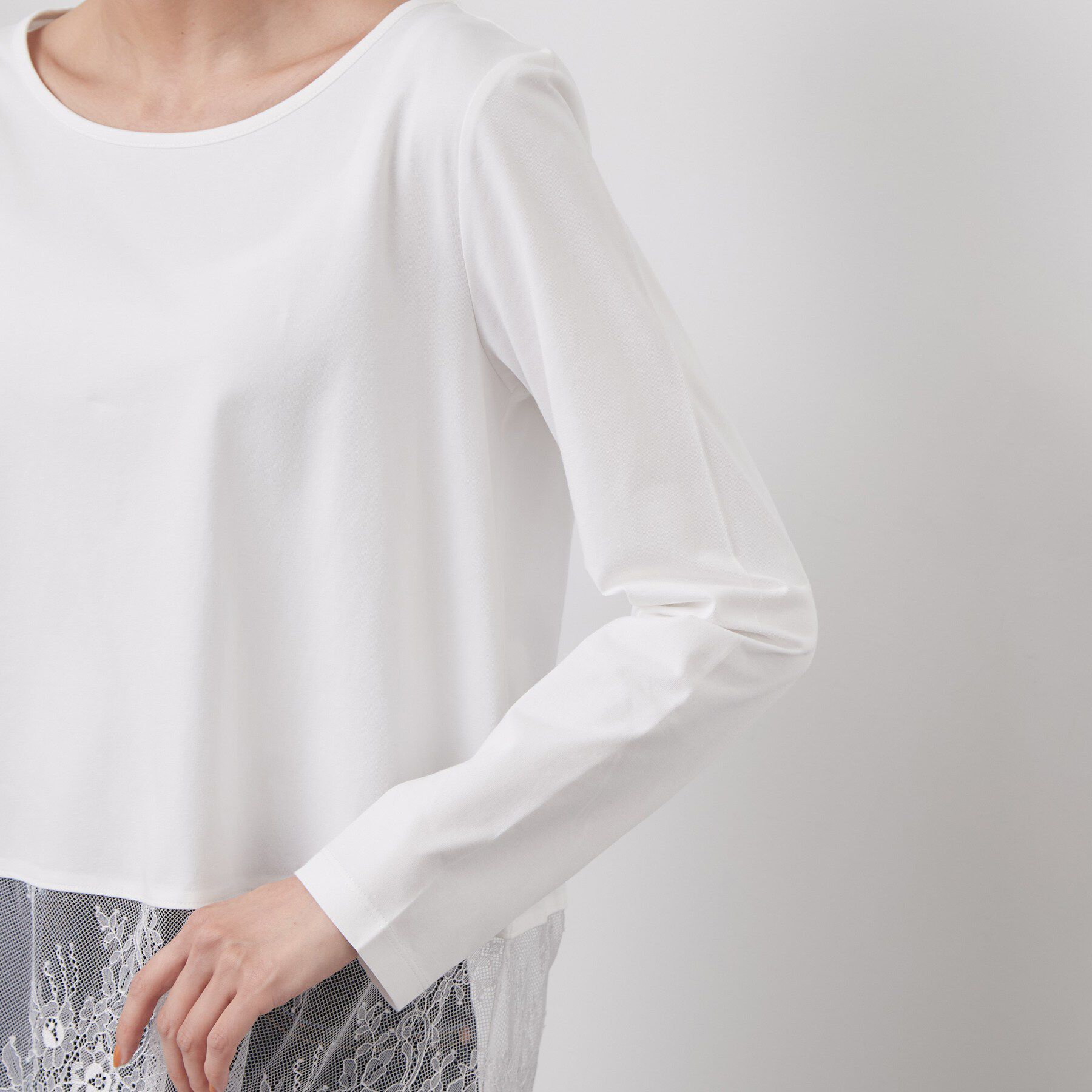 OPAQUE.CLIP「裾アシメレースドッキングカットソー【洗濯機OK】」|Tシャツ・カットソー|