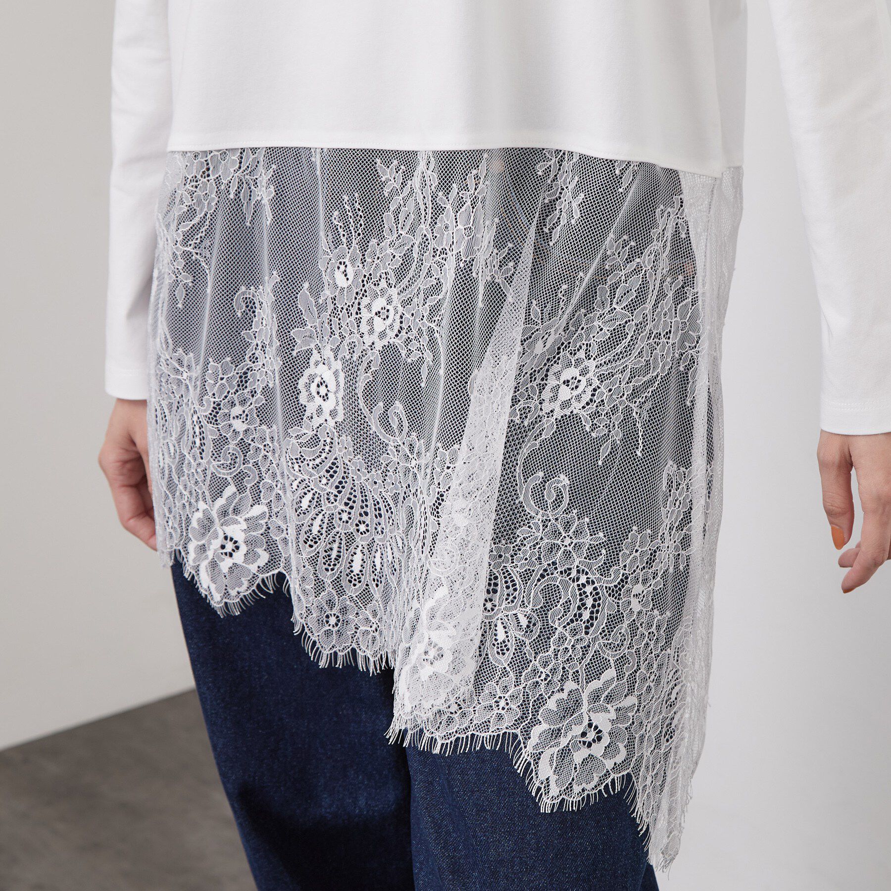 OPAQUE.CLIP「裾アシメレースドッキングカットソー【洗濯機OK】」|Tシャツ・カットソー|