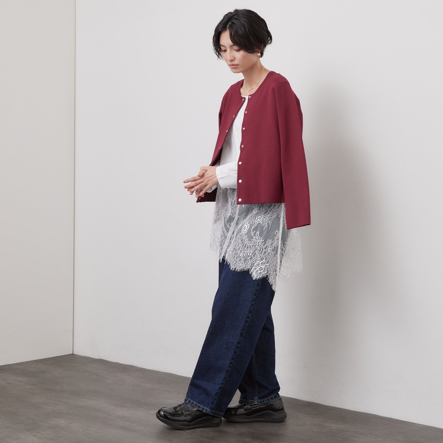 OPAQUE.CLIP「裾アシメレースドッキングカットソー【洗濯機OK】」|Tシャツ・カットソー|