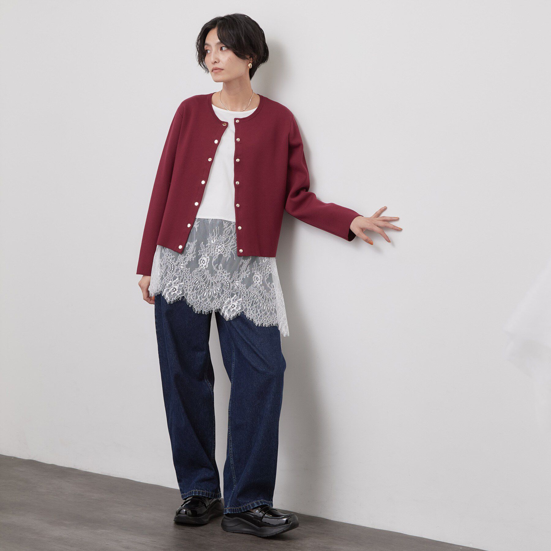 OPAQUE.CLIP「裾アシメレースドッキングカットソー【洗濯機OK】」|Tシャツ・カットソー|