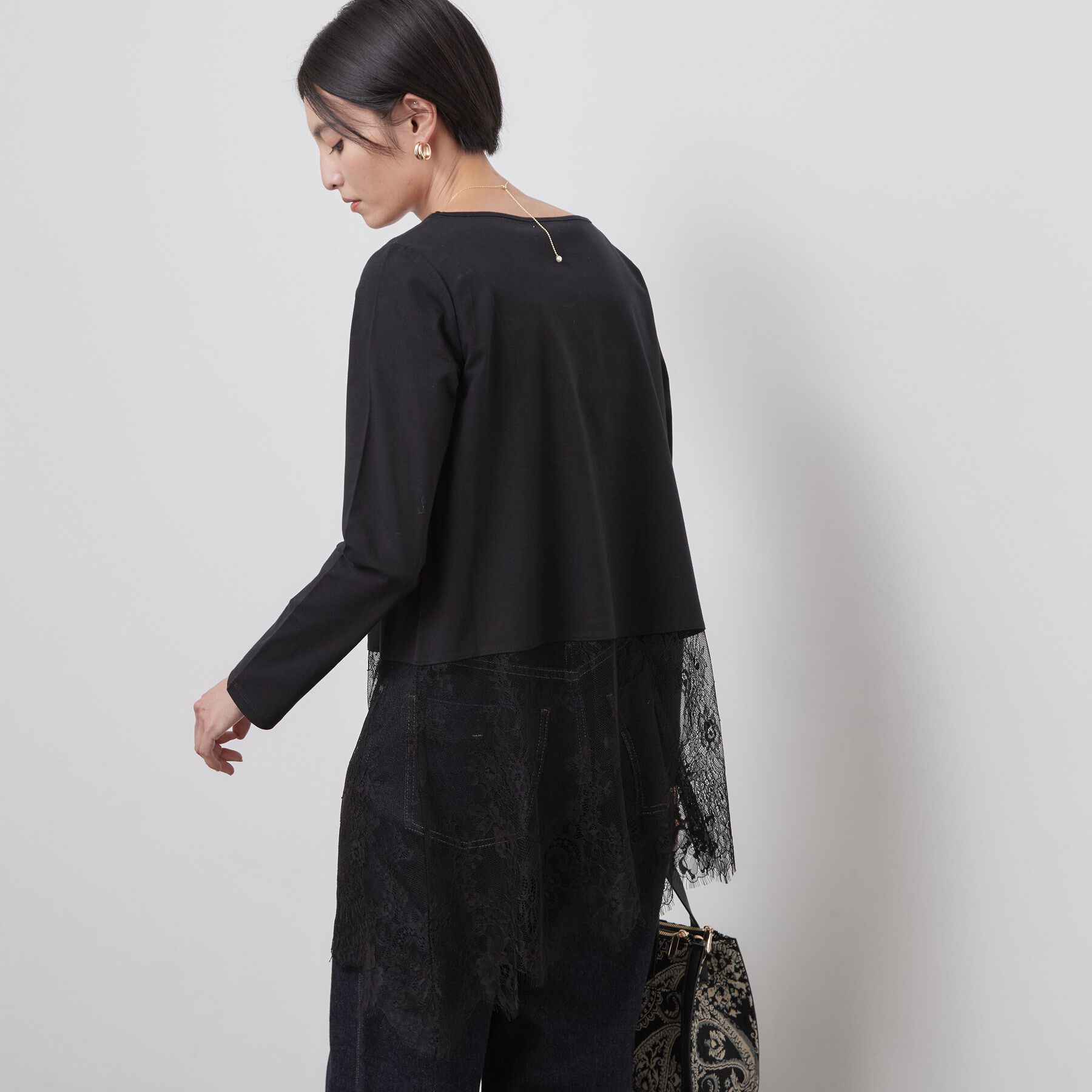 OPAQUE.CLIP「裾アシメレースドッキングカットソー【洗濯機OK】」|Tシャツ・カットソー|