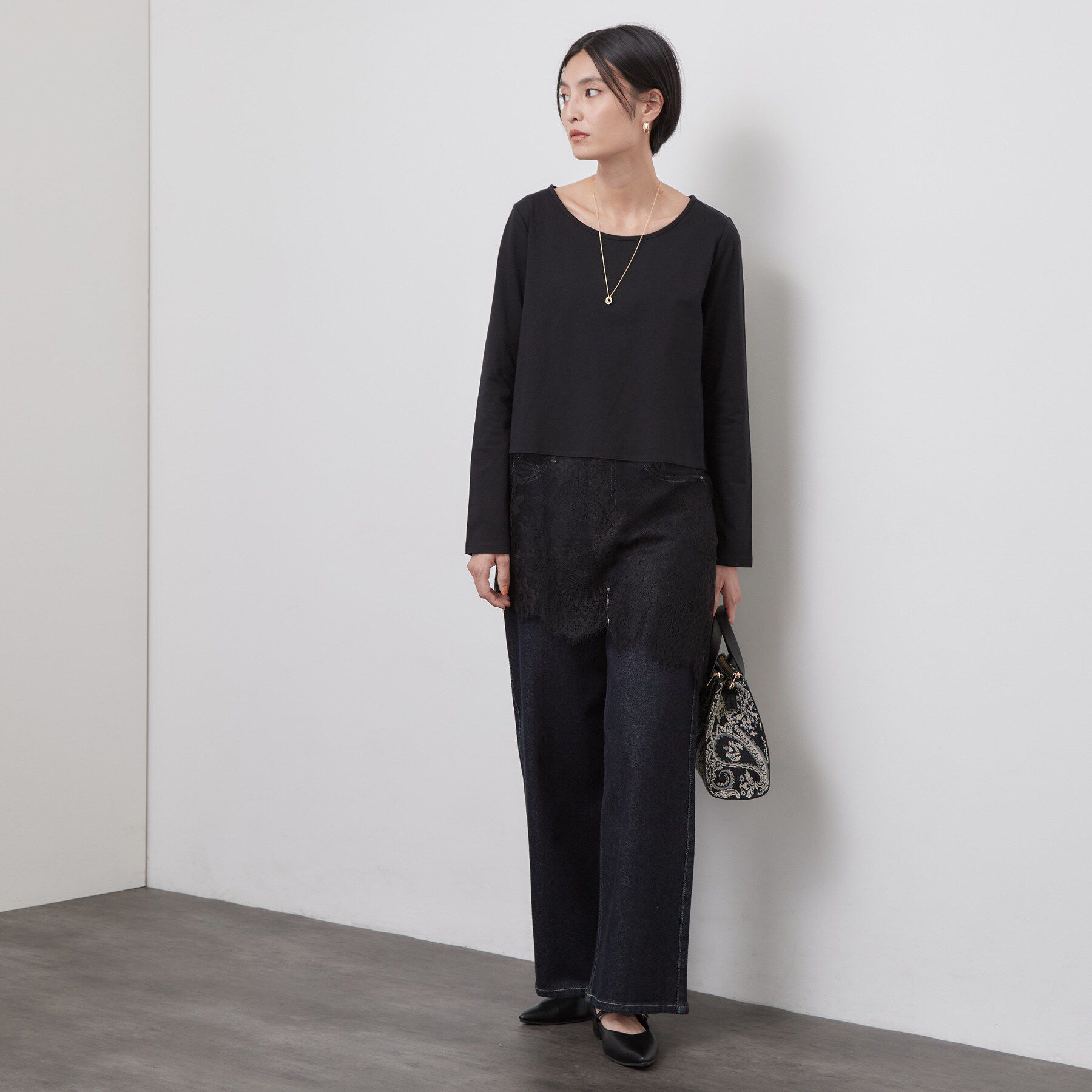 OPAQUE.CLIP「裾アシメレースドッキングカットソー【洗濯機OK】」|Tシャツ・カットソー|