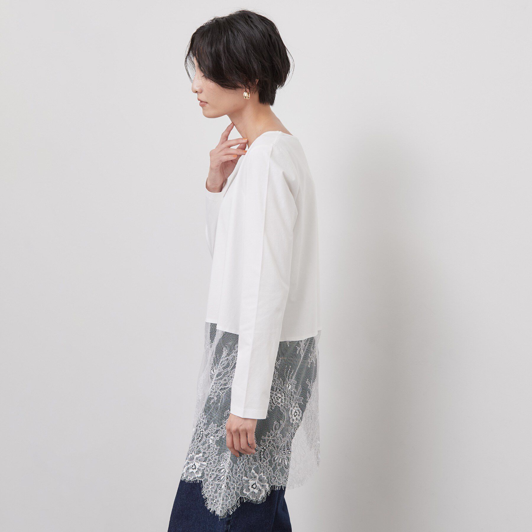 OPAQUE.CLIP「裾アシメレースドッキングカットソー【洗濯機OK】」|Tシャツ・カットソー|