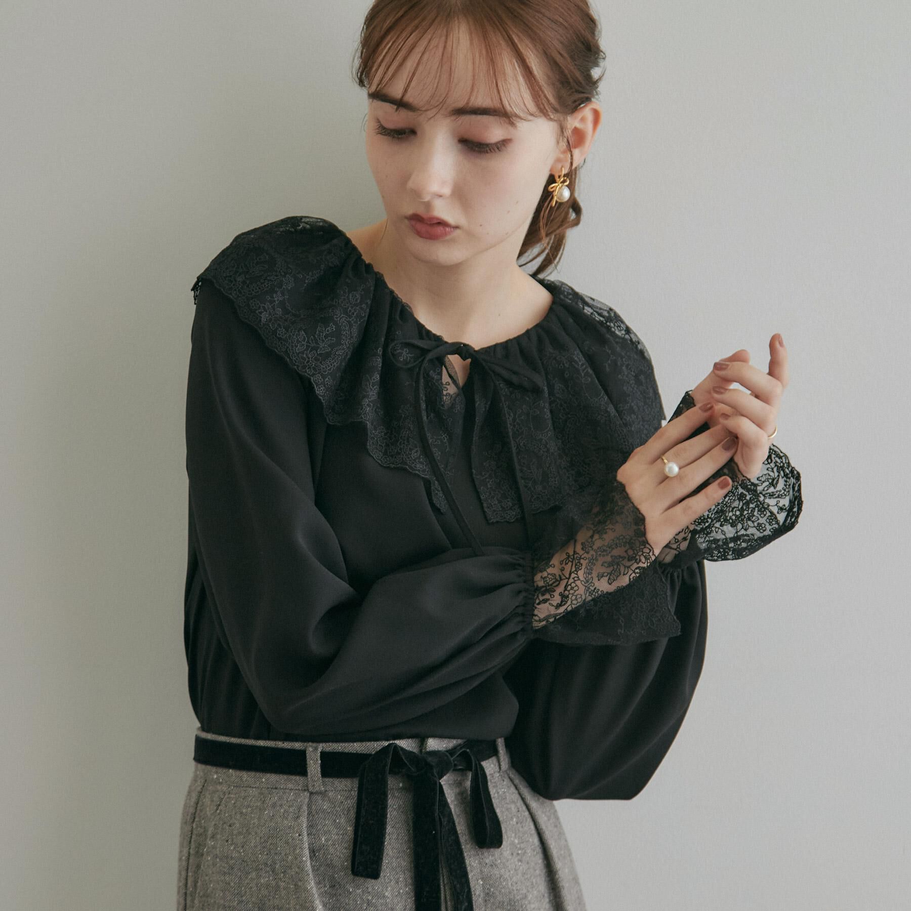 Couture broach「レース衿カフスインナーブラウス」|シャツ・ブラウス|ブラック(019)