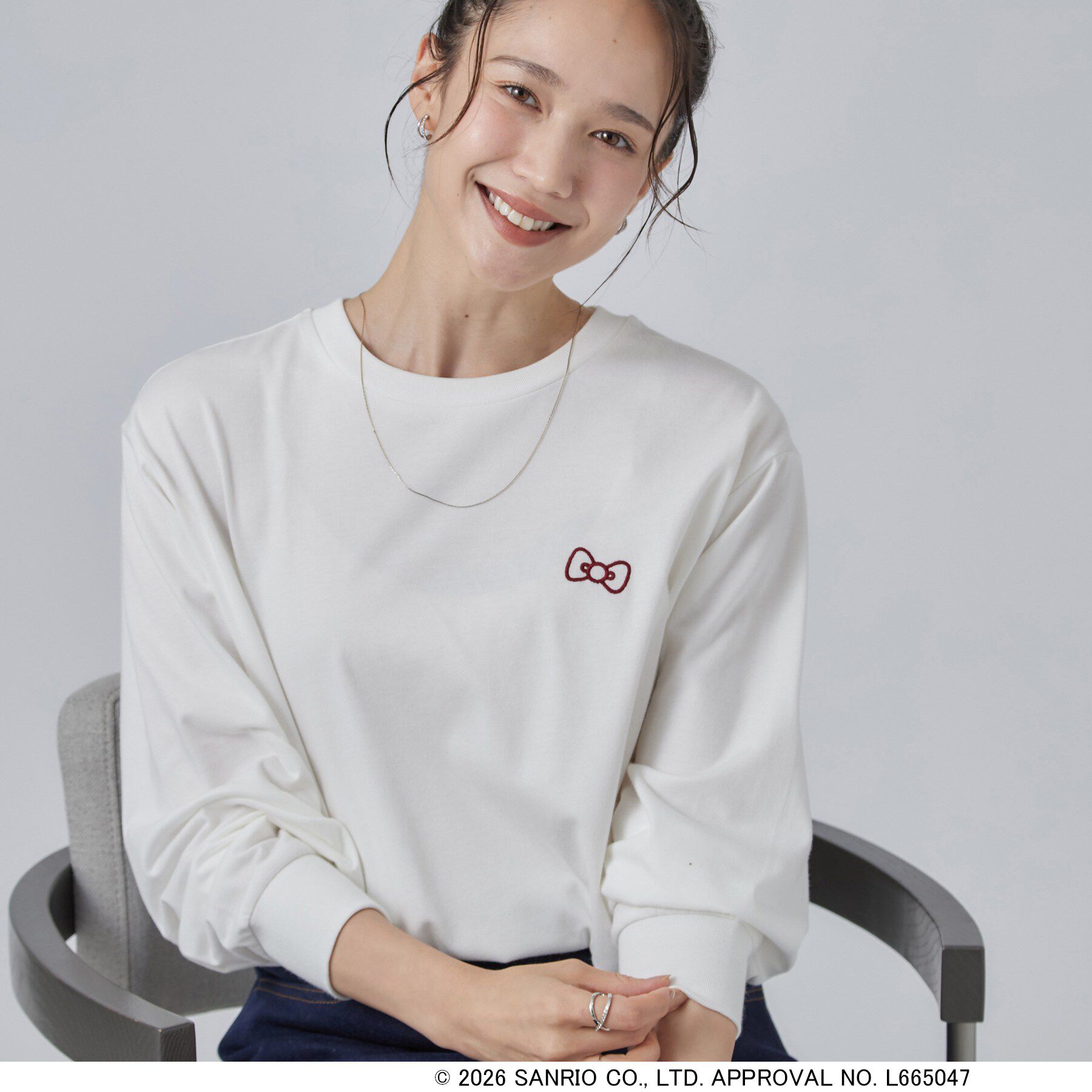SHOO･LA･RUE「【HELLO KITTYコラボ】刺繍ロンT」|Tシャツ・カットソー|ホワイト(101)