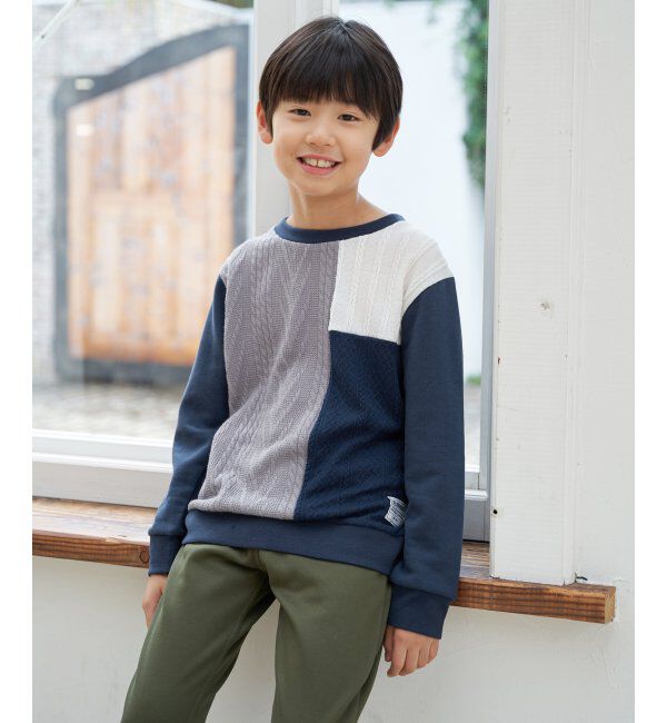 ikka kids「ニットソーブロックストレーナー（120~160cm）」|Tシャツ・カットソー|ネイビーブルー