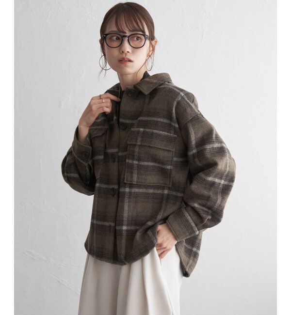 ikka「シャギーチェックCPOシャツ」|シャツ・ブラウス|ブラウン