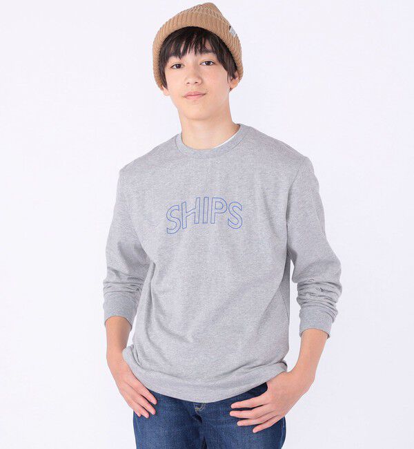 SHIPS KIDS「 【WEB限定】SHIPS KIDS:100～160cm / SHIPS ラウンド プリント ロゴ ロングスリーブ Tシャツ」|Tシャツ・カットソー|グレー