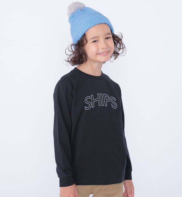 SHIPS KIDS「 【WEB限定】SHIPS KIDS:100～160cm / SHIPS ラウンド プリント ロゴ ロングスリーブ Tシャツ」|Tシャツ・カットソー|ブラック