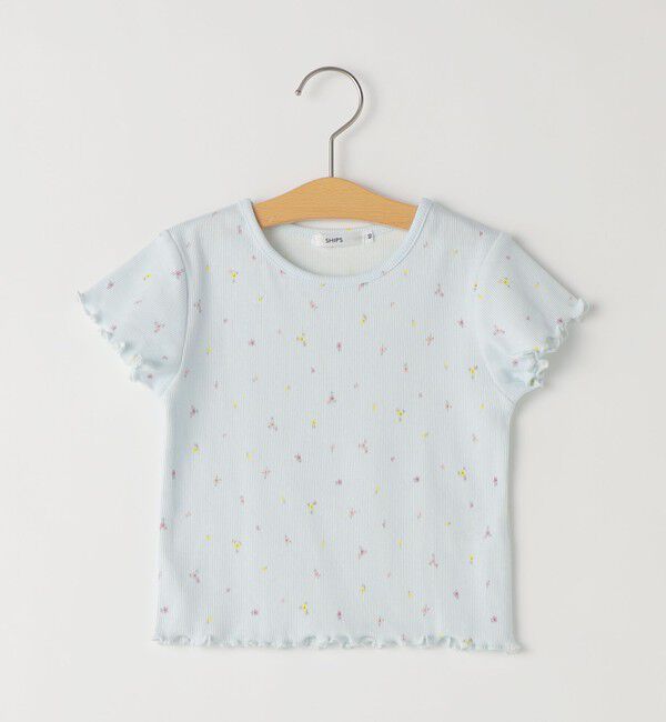 SHIPS KIDS「SHIPS KIDS:80～90cm /フラワー テキスタイル リブTシャツ」|Tシャツ・カットソー|ライトブルー