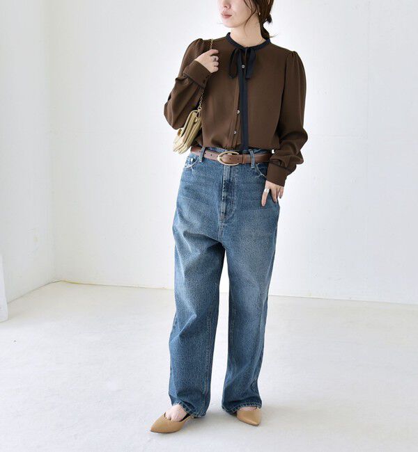 quaranciel「〈洗濯機可能〉ジョーゼット リボンタイ バイカラー ブラウス」|シャツ・ブラウス|