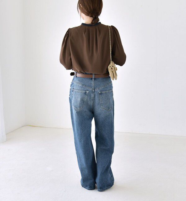 quaranciel「〈洗濯機可能〉ジョーゼット リボンタイ バイカラー ブラウス」|シャツ・ブラウス|