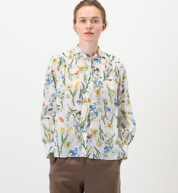 TOMORROWLAND collection「ポーセリンフラワープリント ギャザーボウタイブラウス」|シャツ・ブラウス|