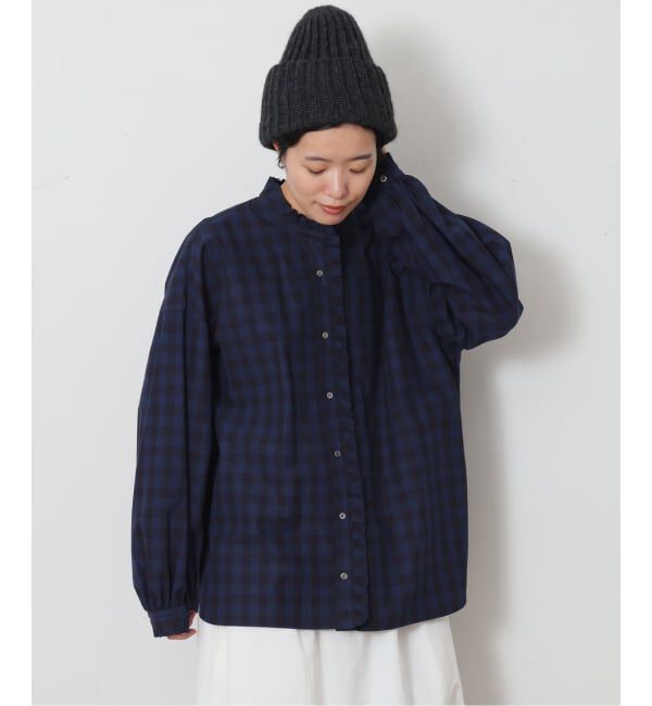 journal standard luxe「CLチェック フリルブラウス」|シャツ・ブラウス|ネイビー