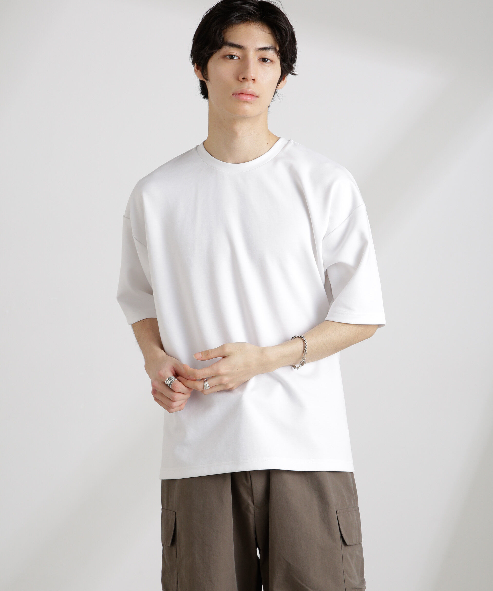 NANO universe「ワイドダンボールTシャツ 半袖」|Tシャツ・カットソー|ホワイト