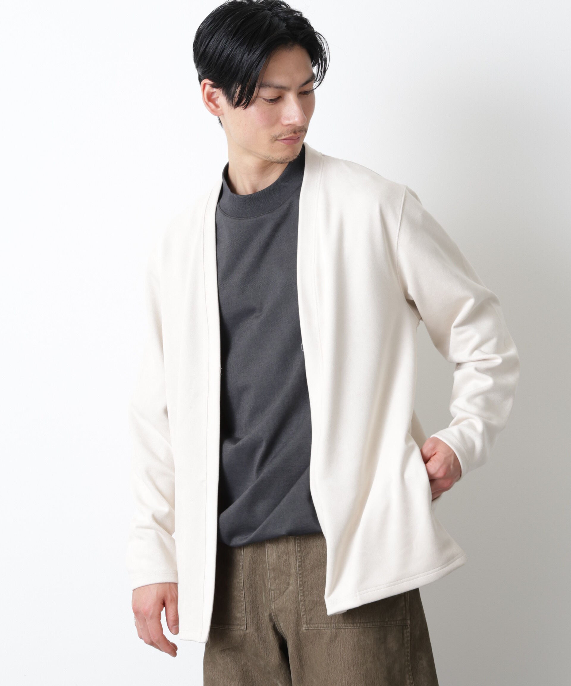nano･universe「「モダンコンフォート」フェイクスエードトッパーカーディガン」|Tシャツ・カットソー|
