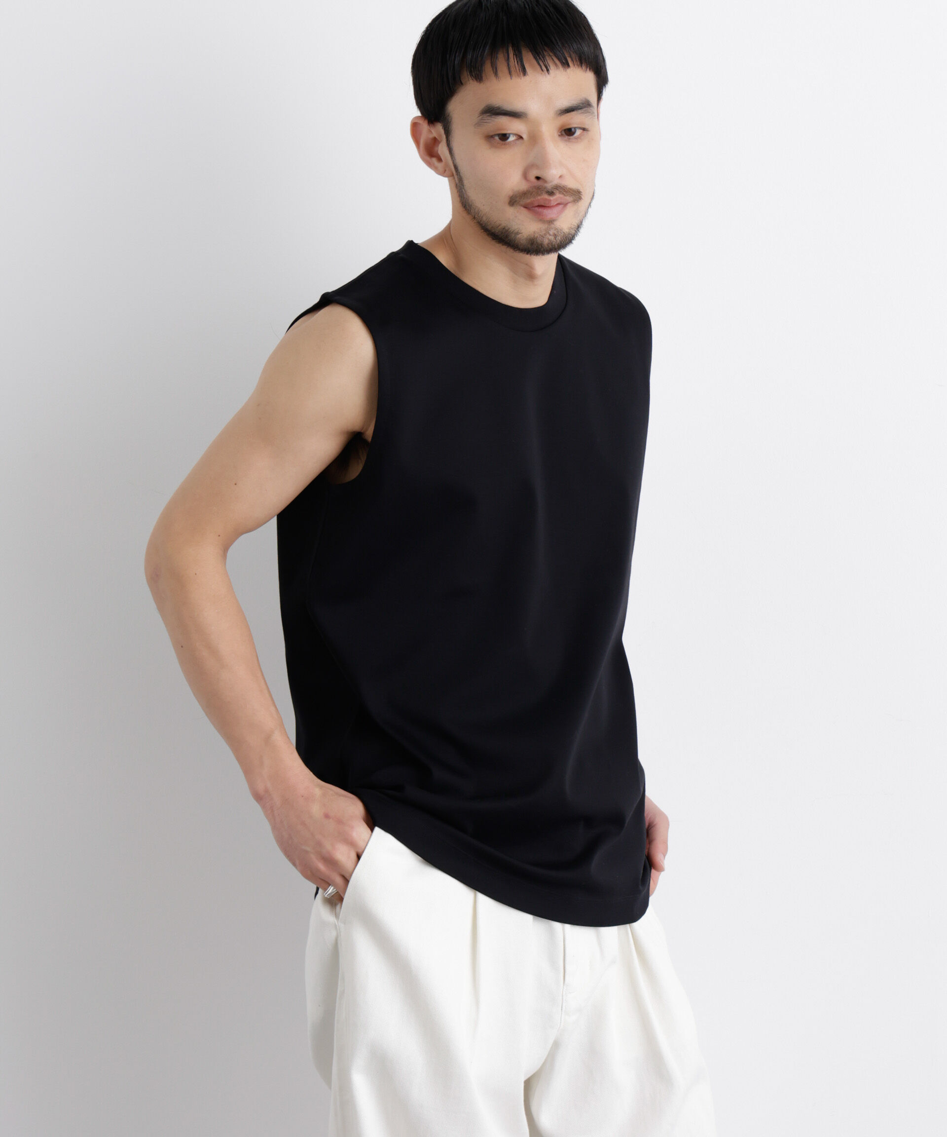 NANO universe「アンチスメル ノースリーブ Tシャツ」|Tシャツ・カットソー|ブラック