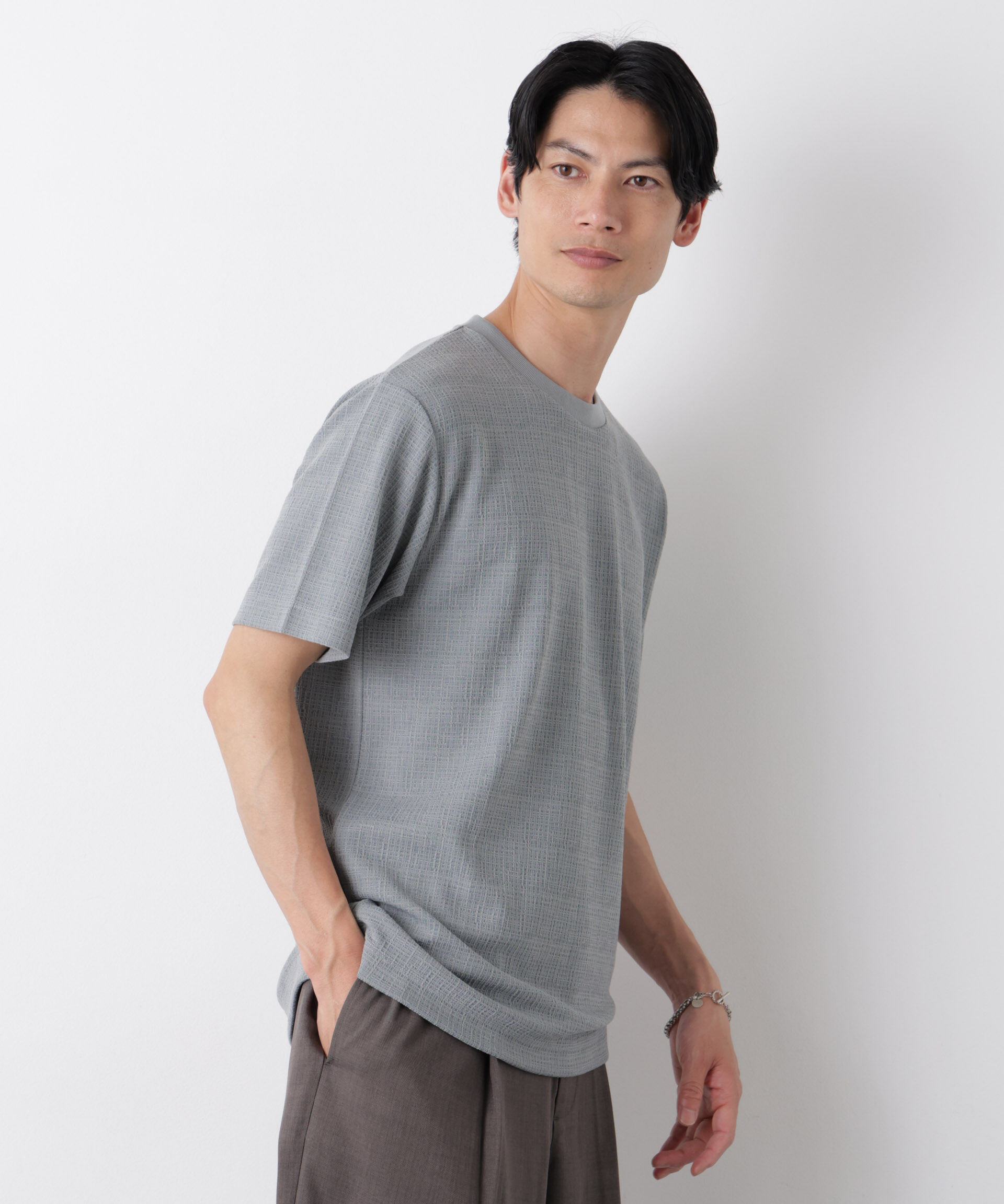 NANO universe「ストレッチジャガードTシャツ 半袖」|Tシャツ・カットソー|
