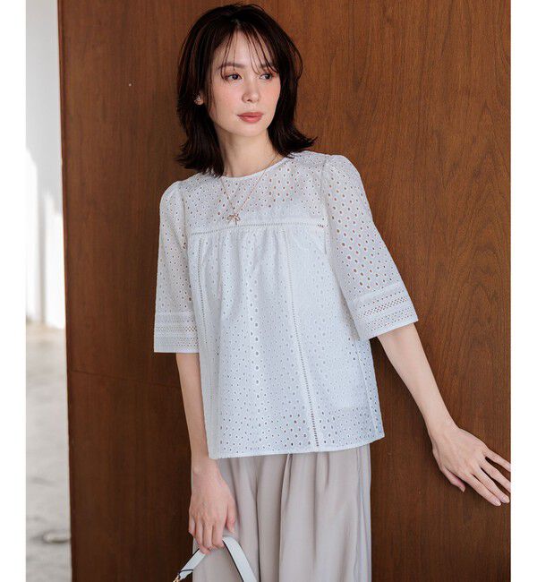 組曲「【加藤ローサさん着用】エンブロイダリーレース5分袖 ブラウス」|シャツ・ブラウス|