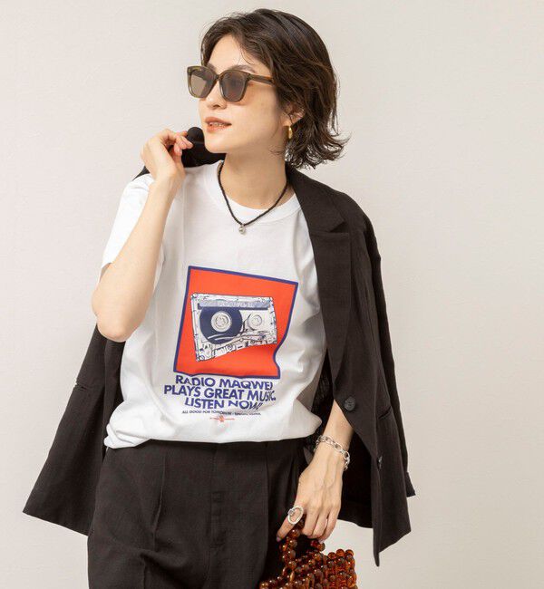 MAQWEL「【MAQWEL/マクウェル】ウォッシャブルRADIO Maqwel オープンエンドプリントTシャツ」|Tシャツ・カットソー|