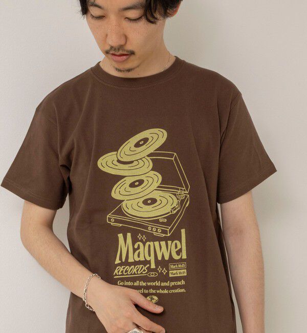 MAQWEL「【MAQWEL/マクウェル】ウォッシャブル Maqwel RECORDS オープンエンドプリントTシャツ」|Tシャツ・カットソー|ブラウン