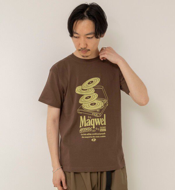 MAQWEL「【MAQWEL/マクウェル】ウォッシャブル Maqwel RECORDS オープンエンドプリントTシャツ」|Tシャツ・カットソー|
