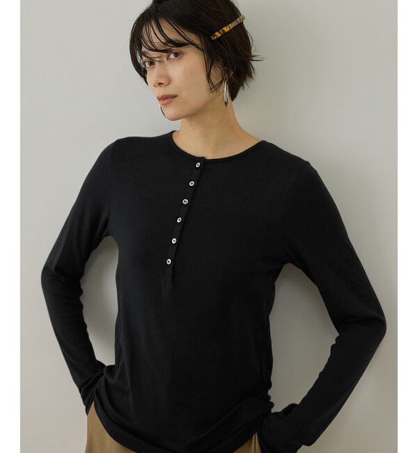 SALON adam et rope'「smile cotton ヘンリーネックプルオーバー」|Tシャツ・カットソー|ブラック(01)