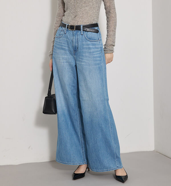 qualite「【HealthyDENIM】WildGingerEasy ワイドデニム」|デニム|ライトブルー