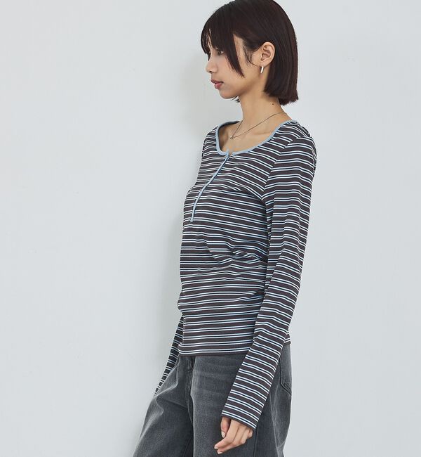 abahouse mavie「ボーダーヘンリーネックプルオーバー」|Tシャツ・カットソー|