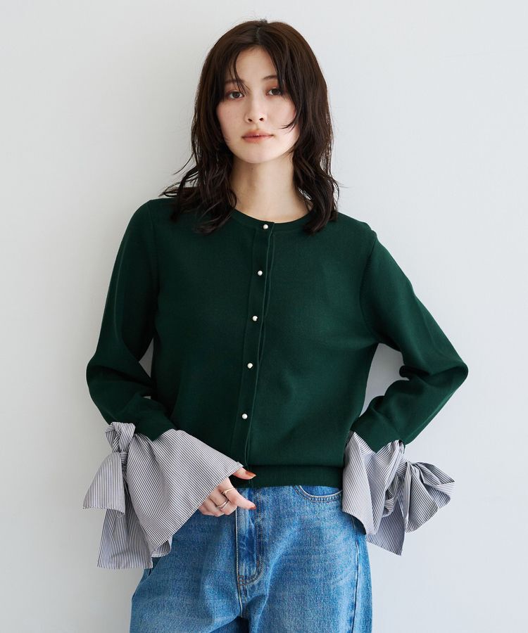 YECCA VECCA「2way袖リボンカーディガン」|カーディガン|Green