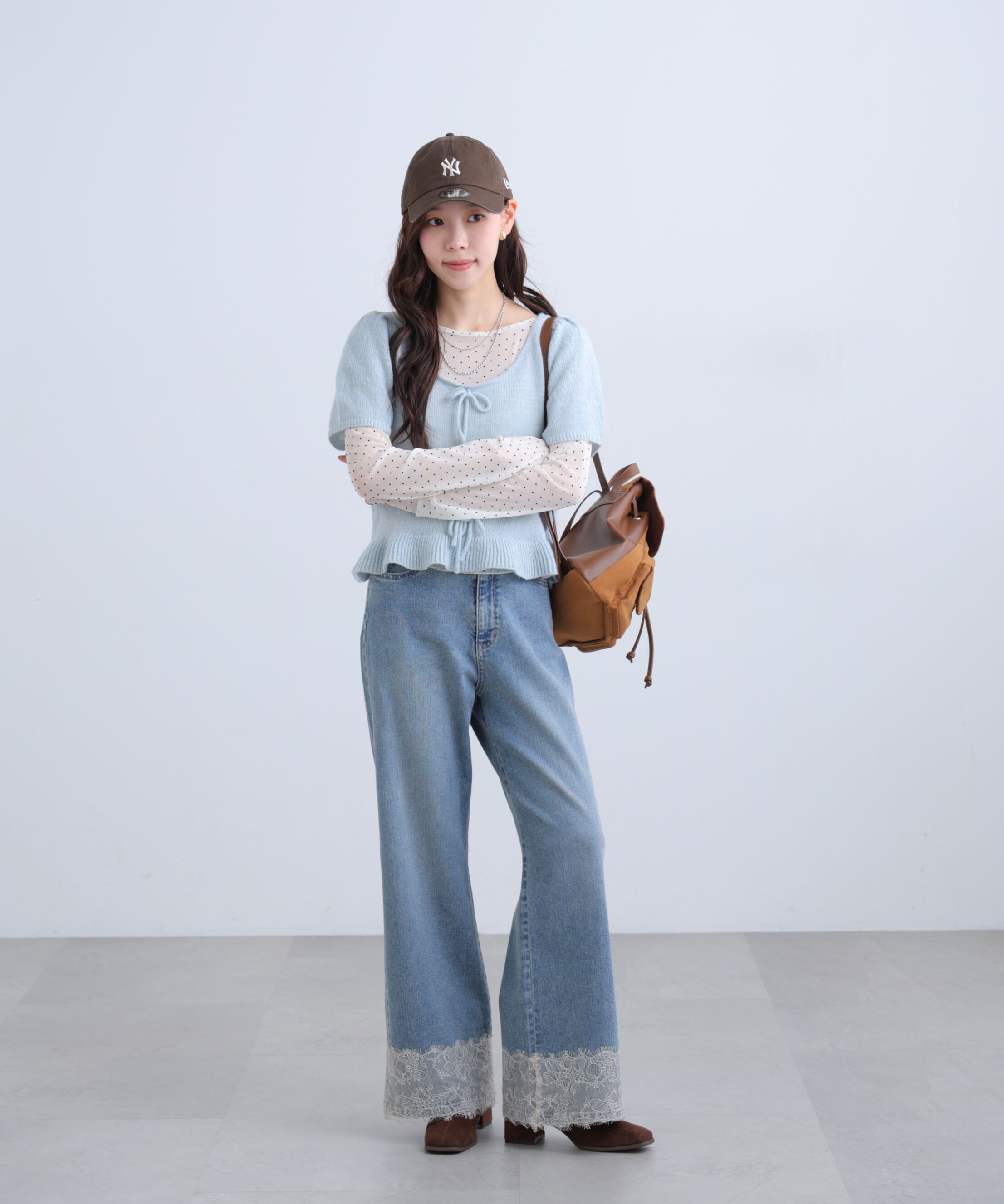 「[低身長サイズ/Sシリーズ]ベーシックワイド裾レースデニムパンツ」|その他|