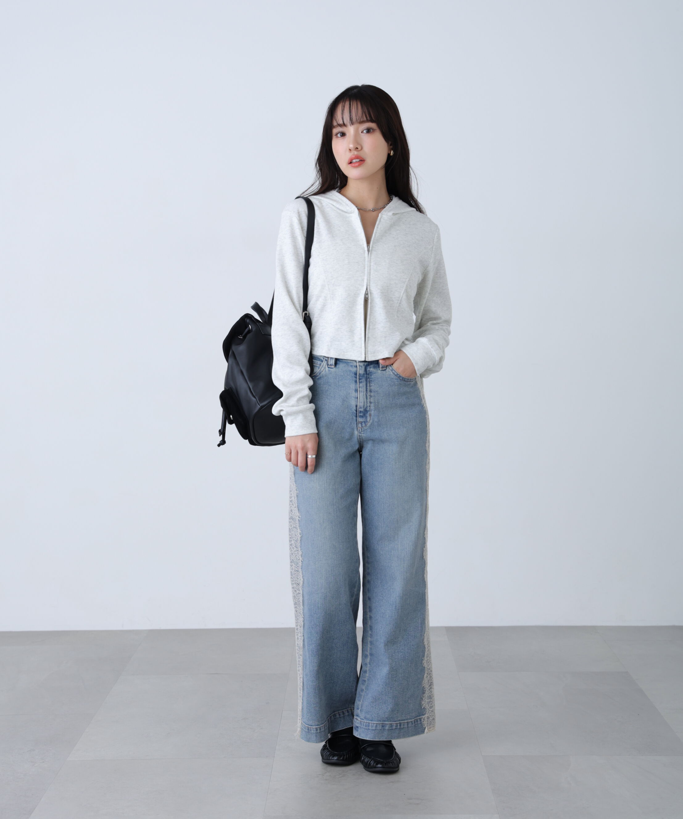  「[低身長サイズ/Sシリーズ]ベーシックワイドサイドレースデニムパンツ」|その他|