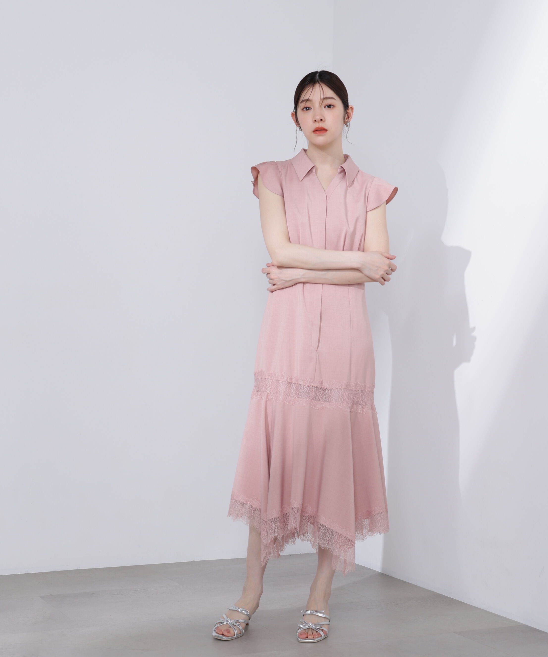 PROPORTION BODY DRESSING「レーストリムシャツワンピース」|ワンピース|ピンク