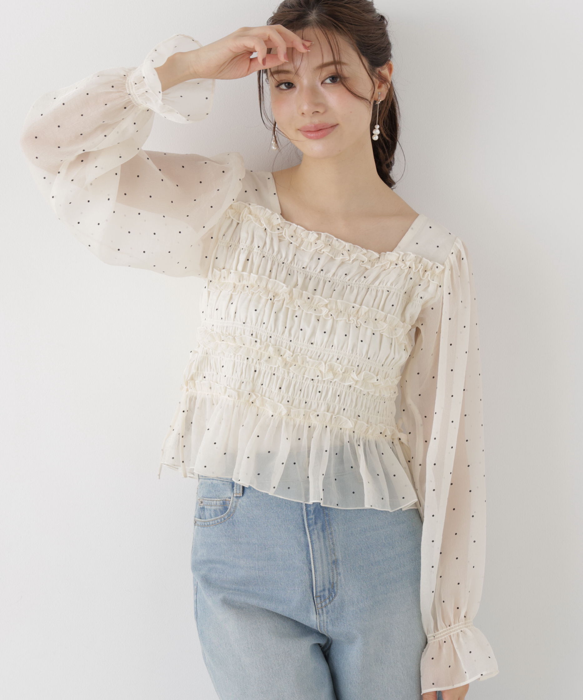 PROPORTION BODY DRESSING「＜a/mie＞シャーリングフリルキャンディースリーブブラウス」|シャツ・ブラウス|