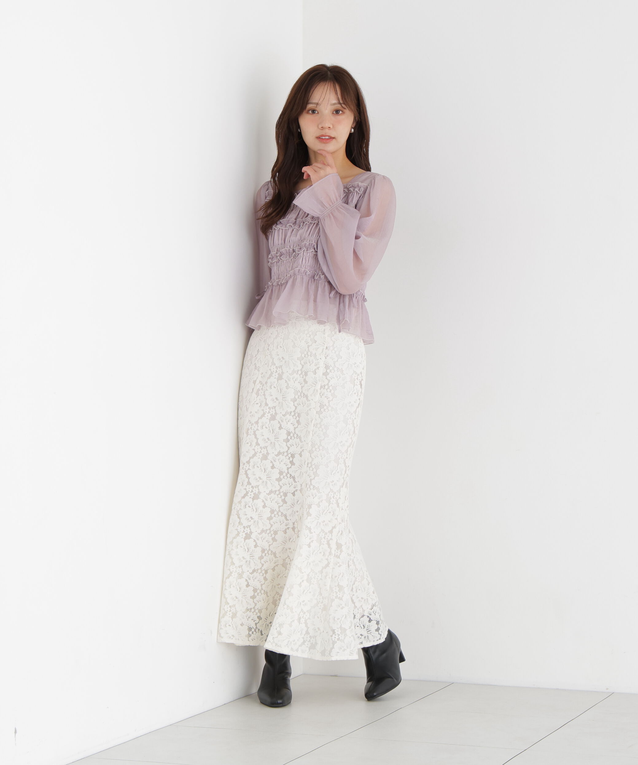 PROPORTION BODY DRESSING「＜a/mie＞シャーリングフリルキャンディースリーブブラウス」|シャツ・ブラウス|