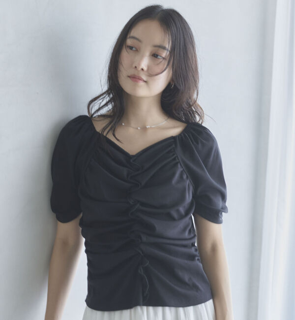 archives「【ＯＮかわ】ギャザーカットＴＯＰＳ」|Tシャツ・カットソー|BLACK
