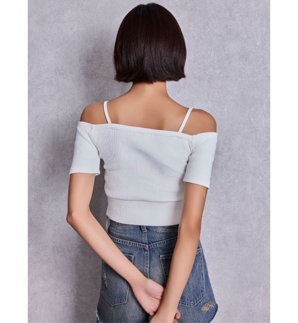 GYDA「ハーフスリーブカシュクールオフショルショートトップス」|Tシャツ・カットソー|