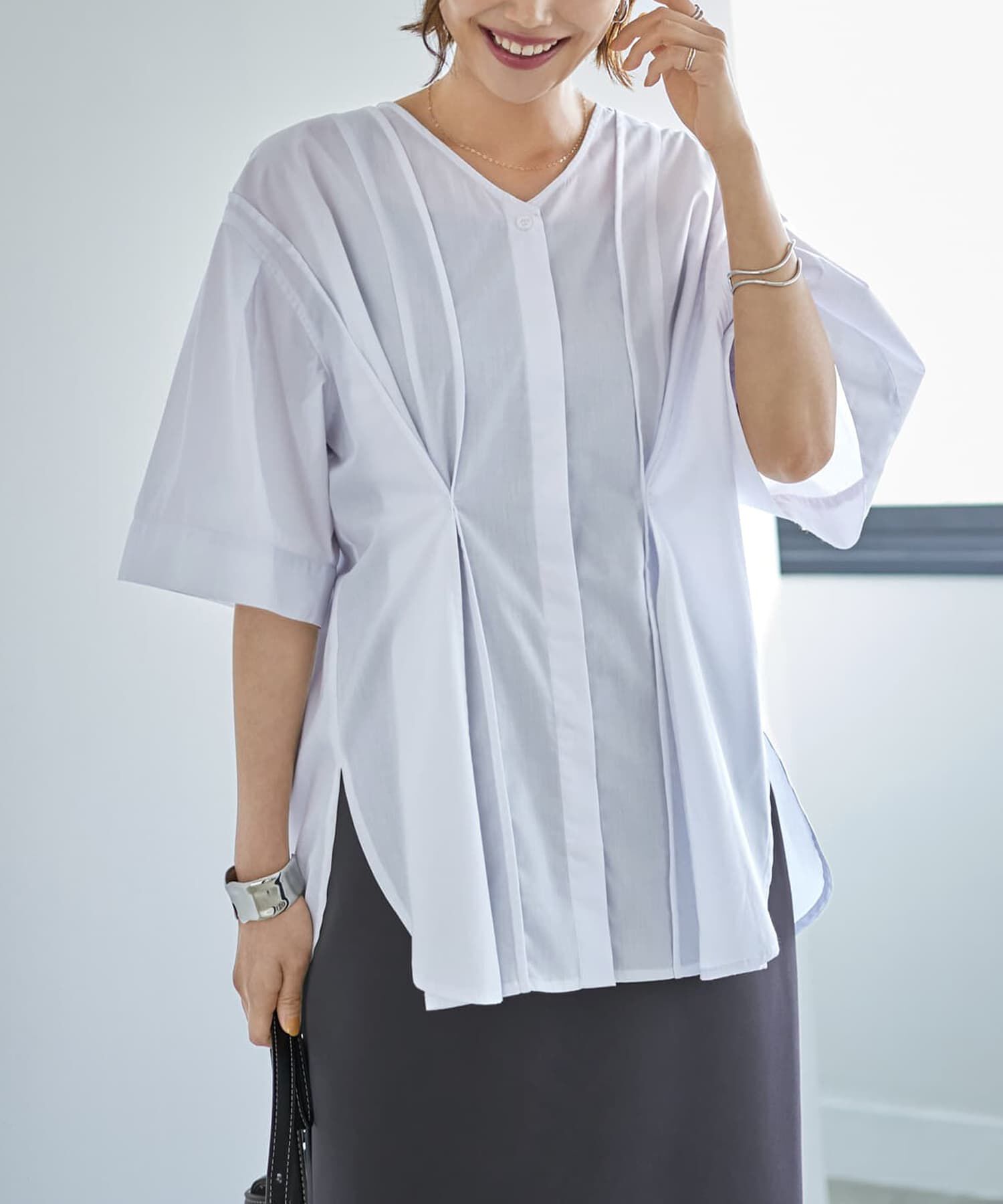 STYLE DELI「【LUXE】形が変わるシャツ生地プルオーバー」|シャツ・ブラウス|ホワイト