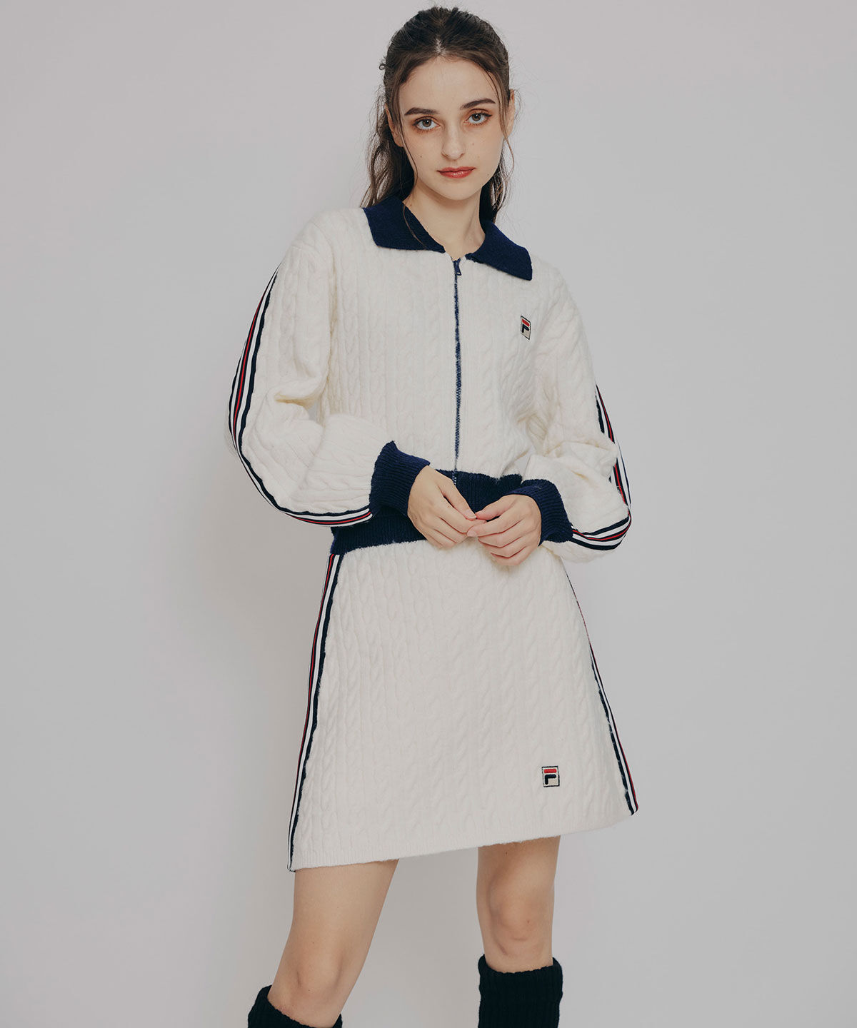 REDYAZEL「[FILA&times;REDYAZEL]ｹｰﾌﾞﾙﾆｯﾄﾄﾘｺﾛｰﾙﾗｲﾝｼﾞｬｹｯﾄ&times;ﾀｲﾄﾐ 」|ワンピース|