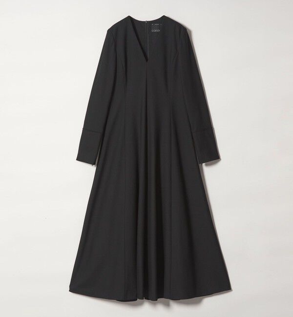 conte「＜conte＞シャークスキン Vネック ロングワンピース」|ワンピース|BLACK