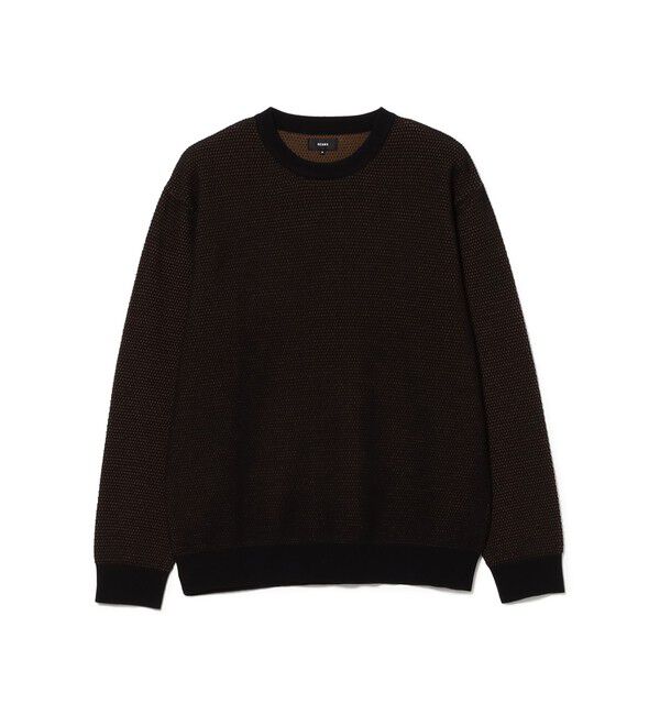 BEAMS「12ゲージ リブ ワッフル クルーネック ニット」|ニット・セーター|BLACK