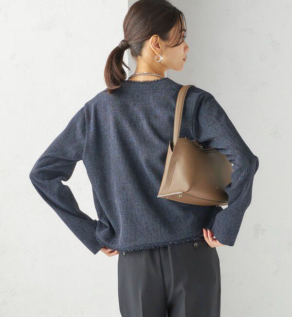SHIPS for women「〈手洗い可能〉ストレッチ ツイード パール ボタン ジャケット」|ノーカラージャケット|
