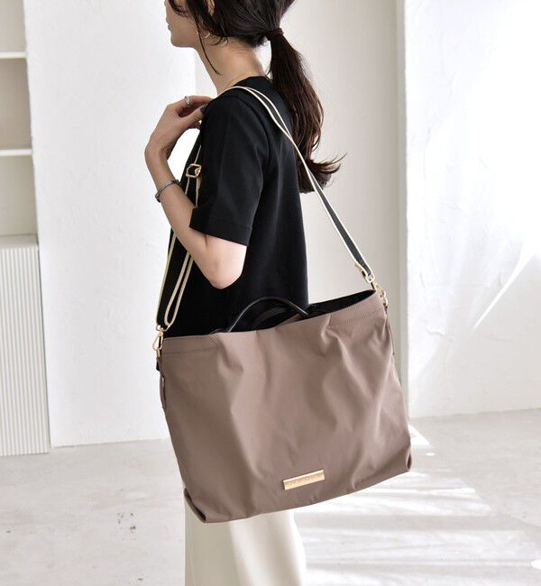 quaranciel「ラインベルト 2way ショルダー トート バッグ（A4対応）」|トートバッグ|ベージュ