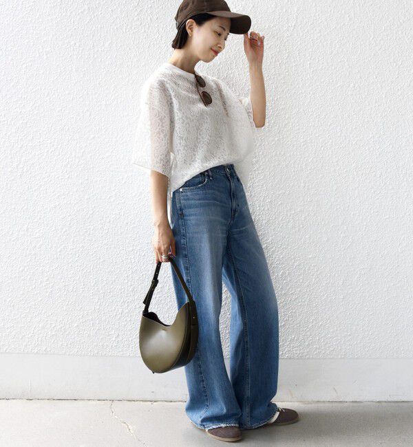 SHIPS for women「〈手洗い可能〉レース ジャカード ショートスリーブ カットソー」|Tシャツ・カットソー|